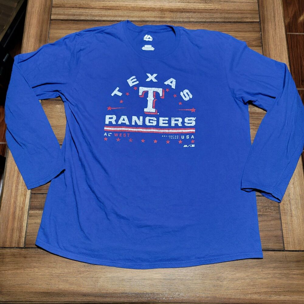 Majestic LS Royal Blue Unisex Tee Texas Rangers - Size XL